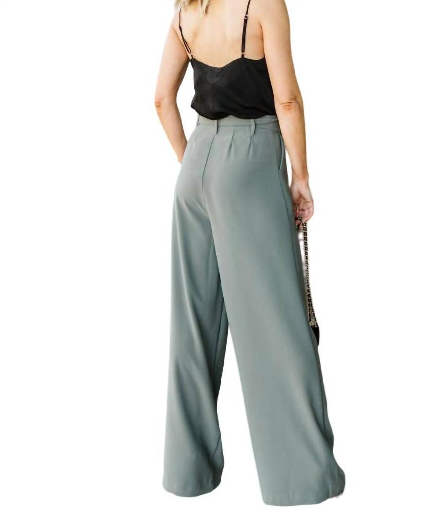 BB Dakota Wide Stride Tie Waist Trouser In Green