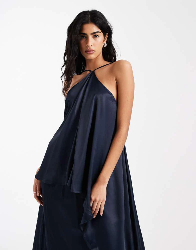 ASOS Design satin halter trapeze maxi dress in navy-Brown