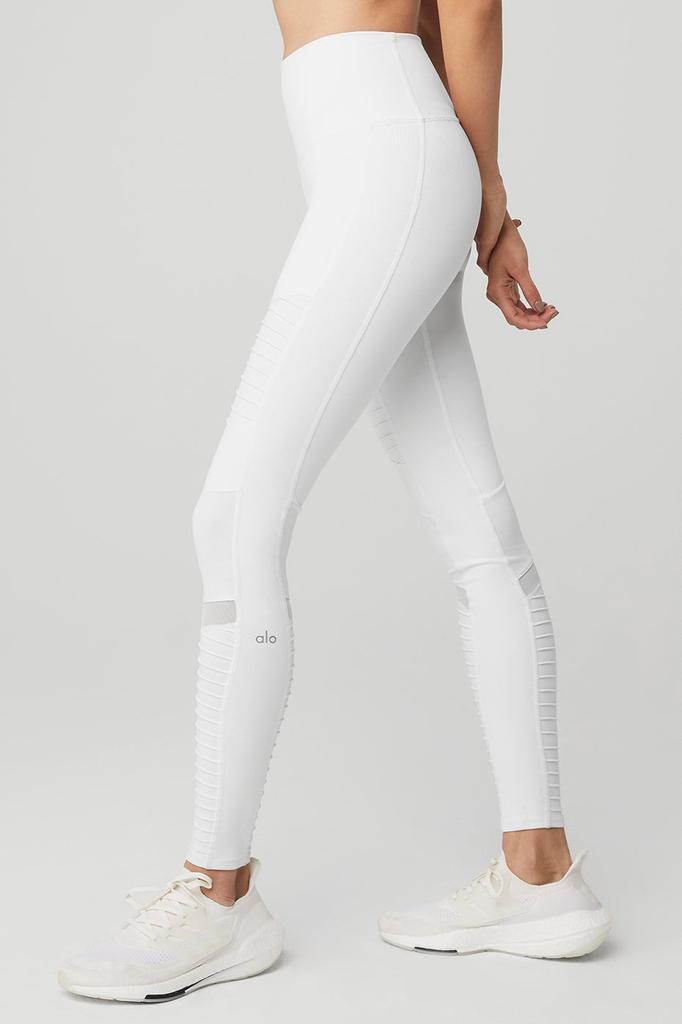 Alo High-Waist Moto Legging - White/White Glossy - Pants - Free