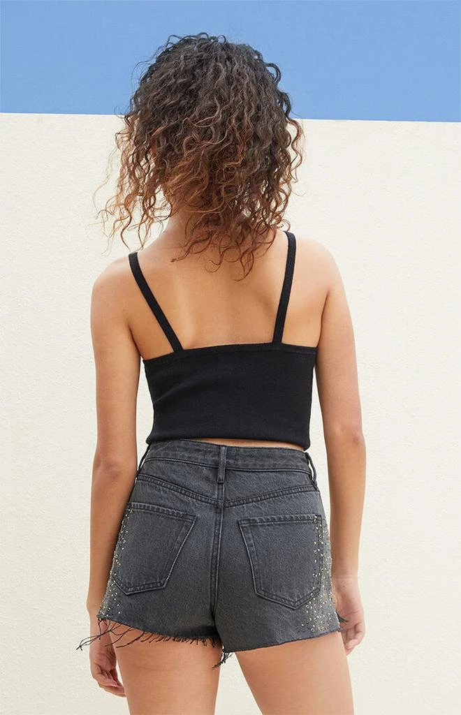 PacSun Black Rhinestone High Waisted Denim Festival Shorts 3