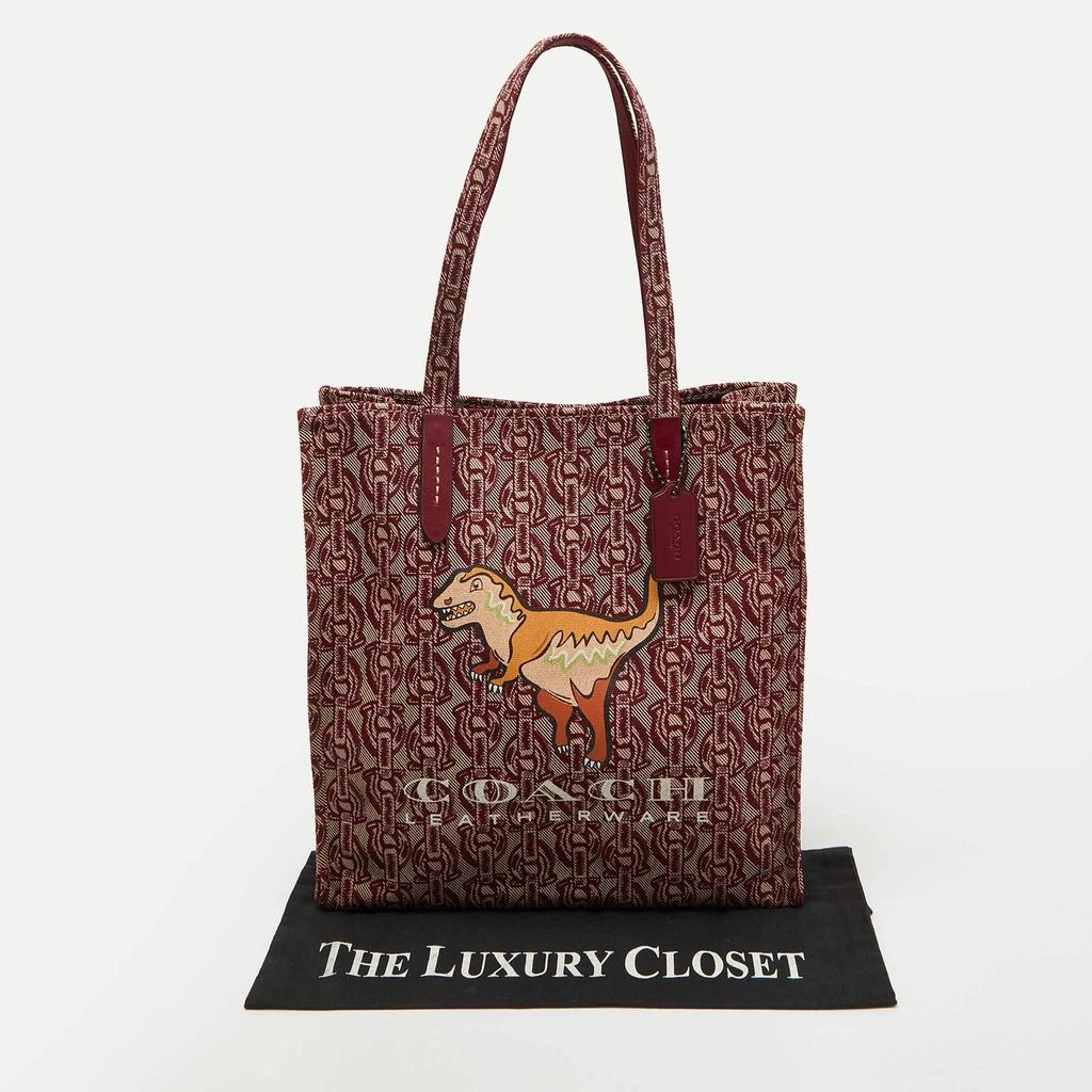 Coach Coach Burgundy/Beige Canvas Rexy Dinosaur Print Shopper Tote 9