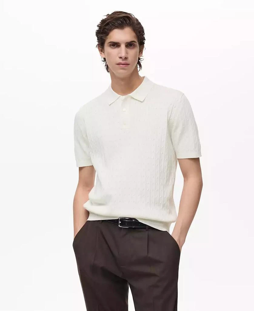 Mango Men's Cotton Braided Knitted Polo Shirt 1