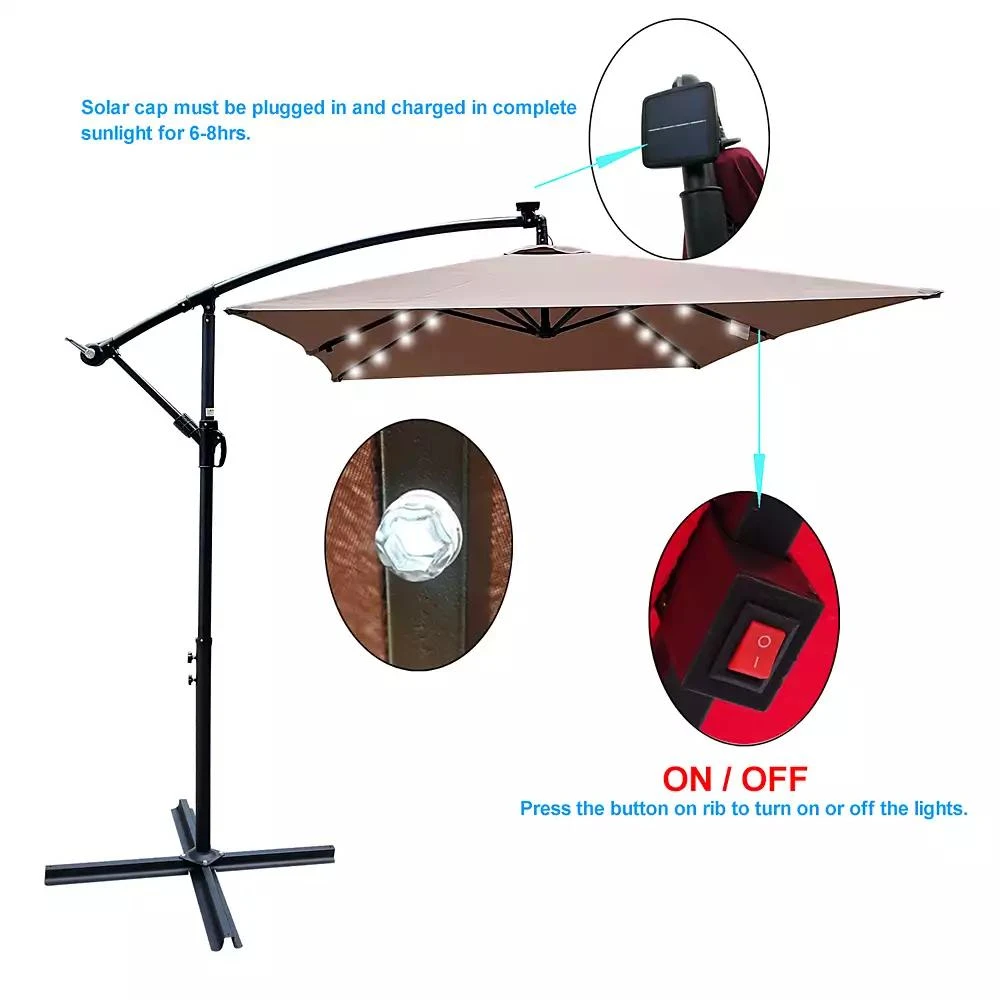 Streamdale Furniture Solar Powered LED Patio Umbrella, 8 Ribs, Crank and Cross Base 6