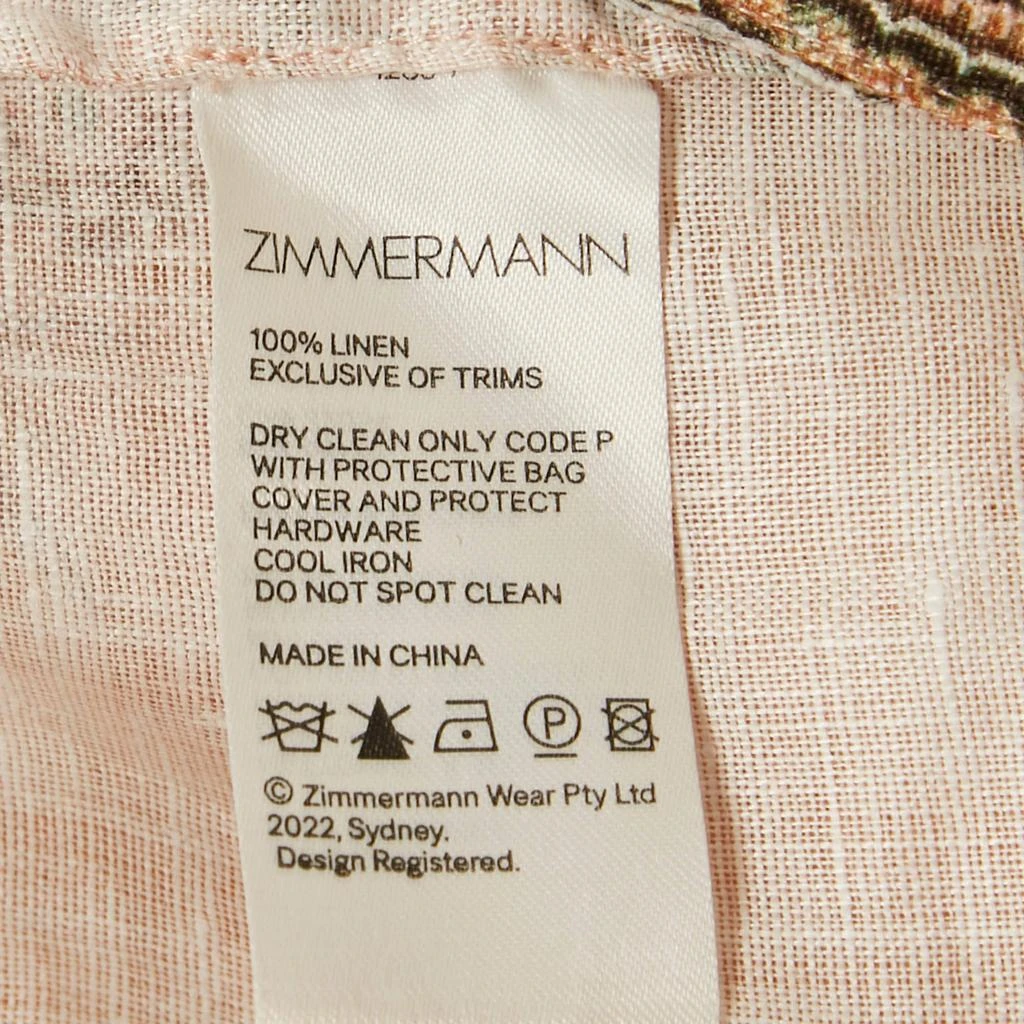 Zimmermann Zimmermann Light Orange Printed Button Front Belted Mini Dress S 5