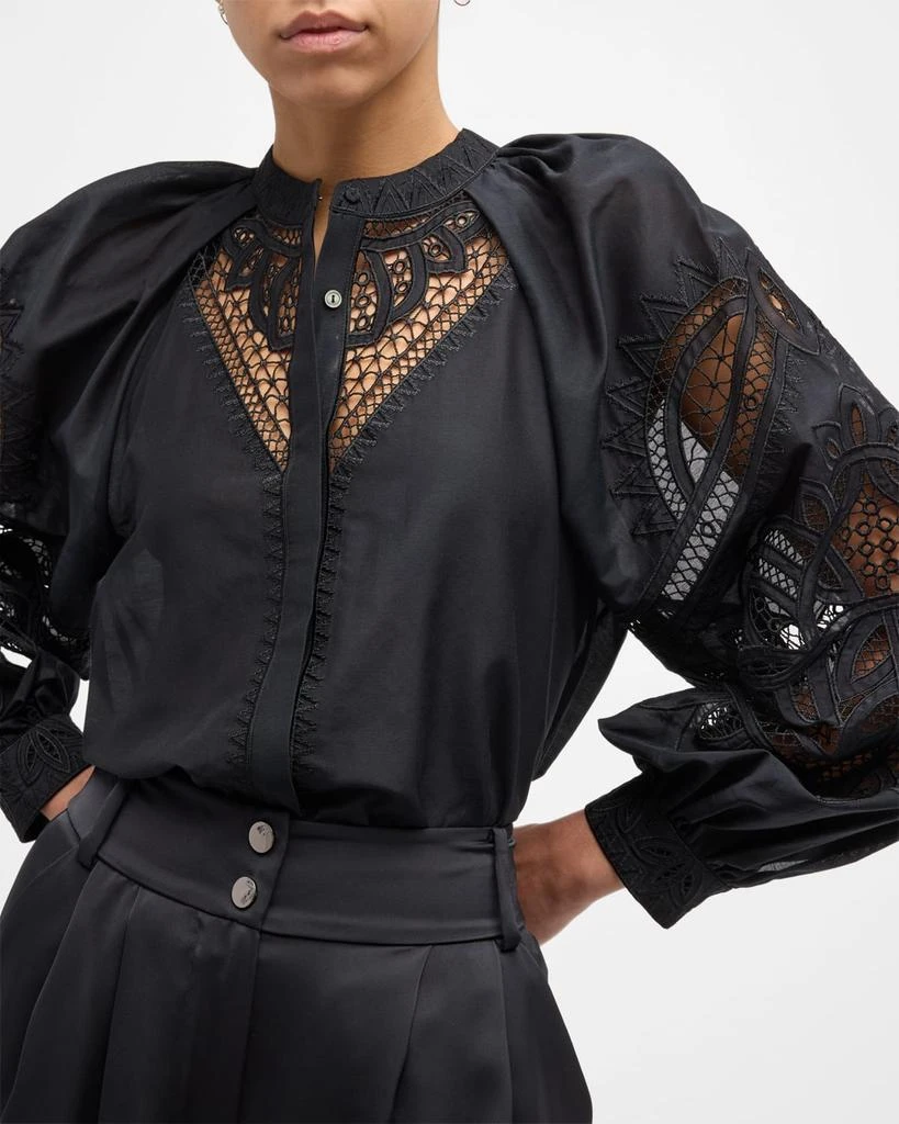 Kobi Halperin Brynlee Embroidered Cutout Button-Down Blouse 7