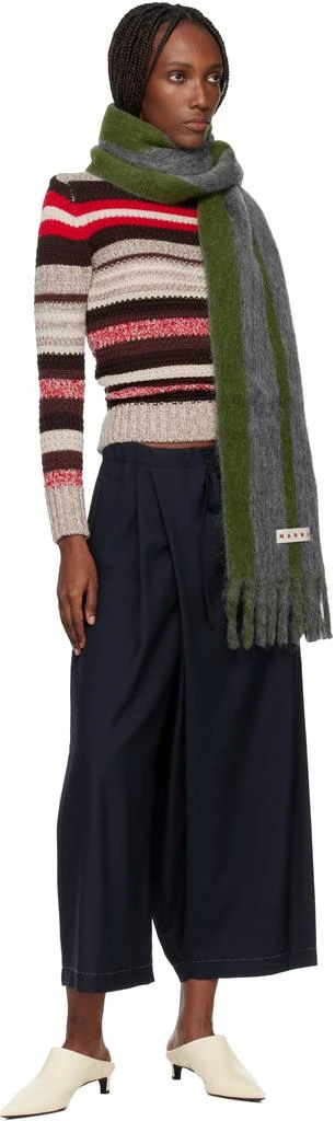 Marni Green & Gray Striped Alpaca Scarf 3