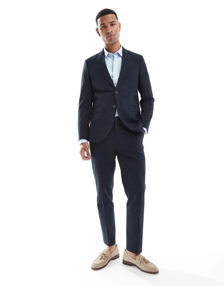 Jack & Jones Jack & Jones Premium seersucker suit jacket in navy 4
