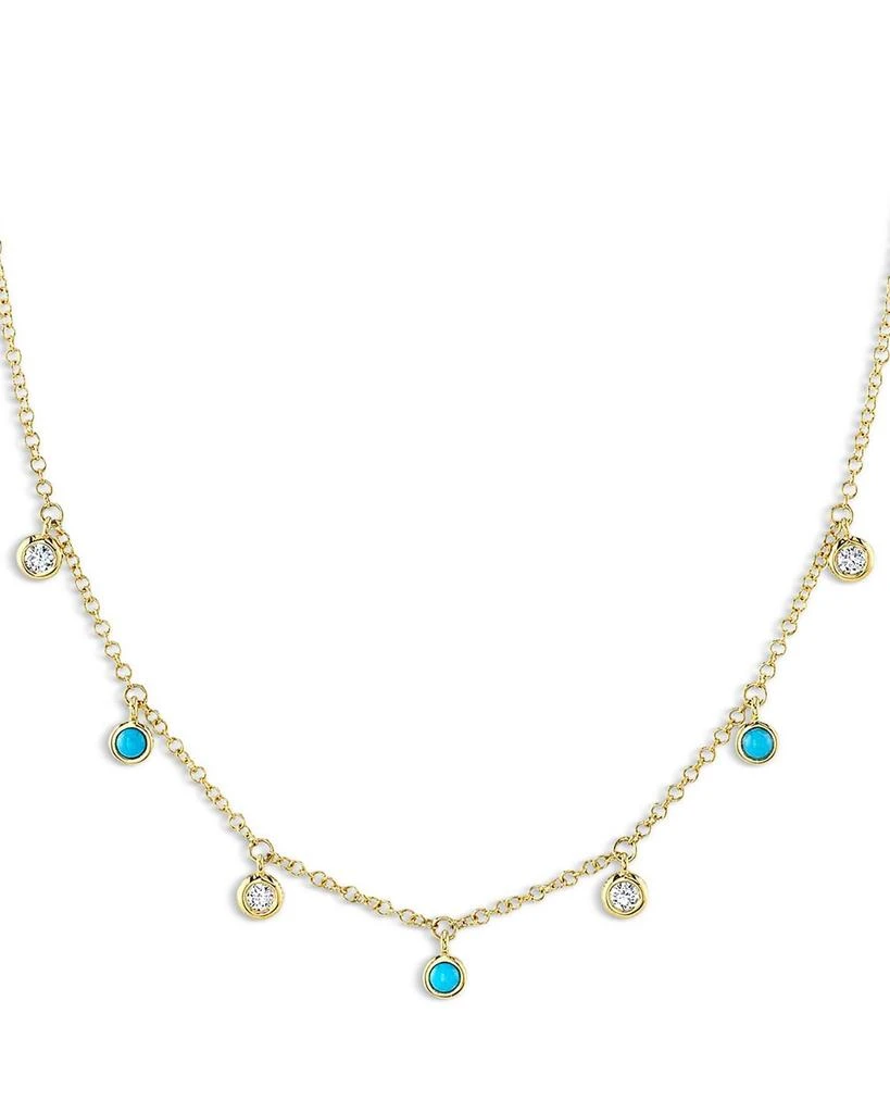 Moon & Meadow 14K Yellow Gold Turquoise & Diamond Dangle Collar Necklace, 18" - Exclusive 1