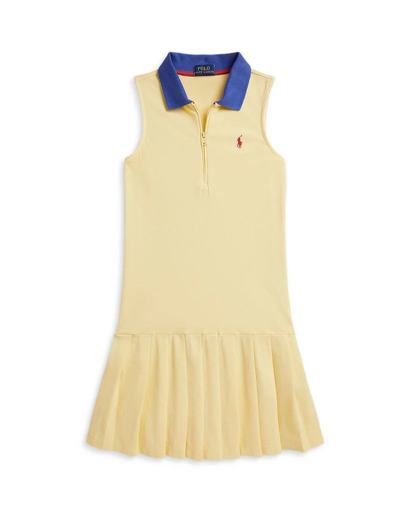 Ralph Lauren Girls' Pleated Mesh Quarter Zip Polo Dress - Little Kid, Big Kid