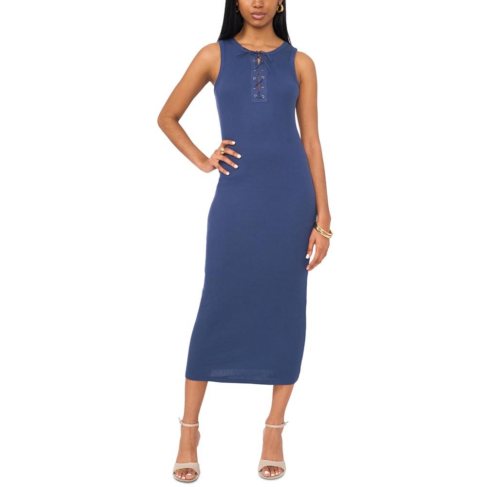 1.STATE Women's Lace-Up Cotton Bodycon Midi Dress