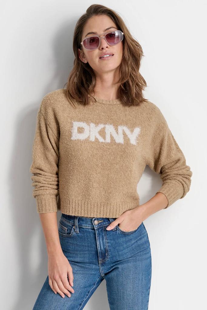 DKNY TINSEL LOGO BOUCLE SWEATER