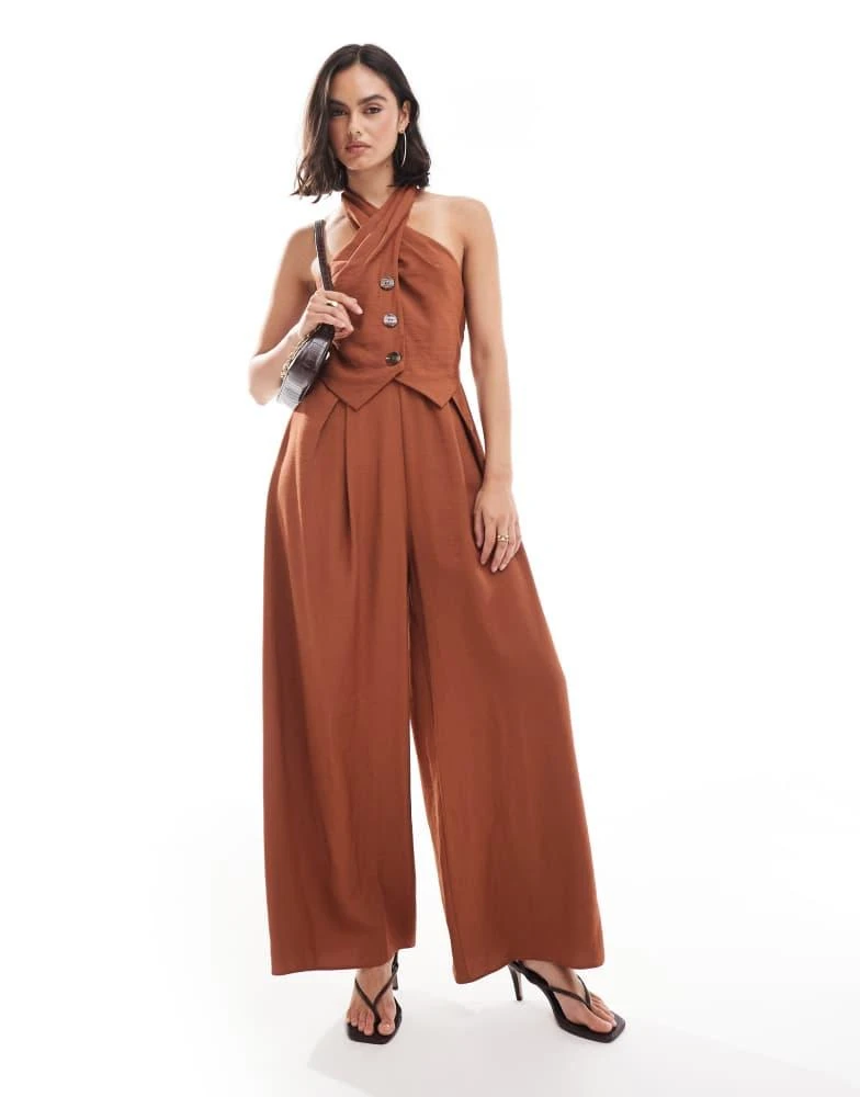 ASOS ASOS DESIGN twist neck button through jumpsuit 1