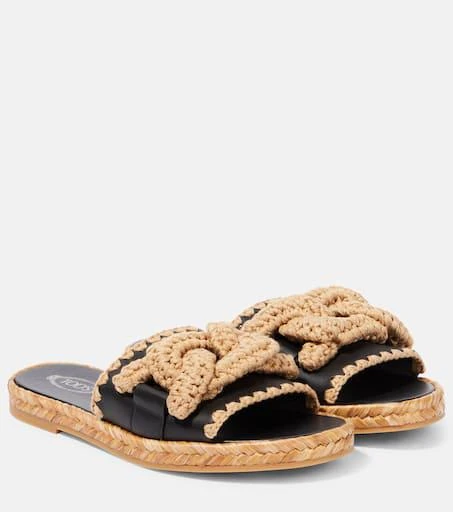 Tod's Kate leather and jute slides 1