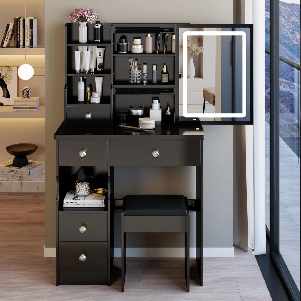 Streamdale Furniture Streamdale Vanity Table with LED Mirror 
Stool