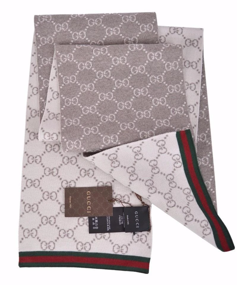 Gucci Gucci - Beige/Cream GG Monogram Webbing Reversible Wool Scarf 3