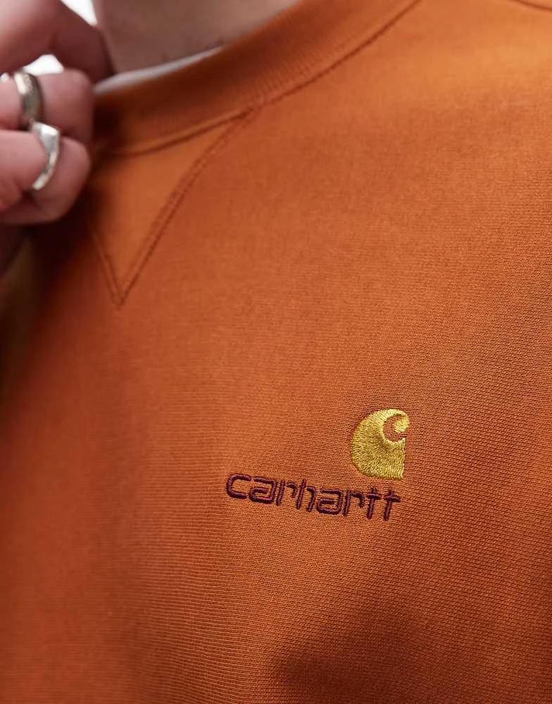 Carhartt WIP Carhartt WIP american script sweatshirt in burnt orange 3