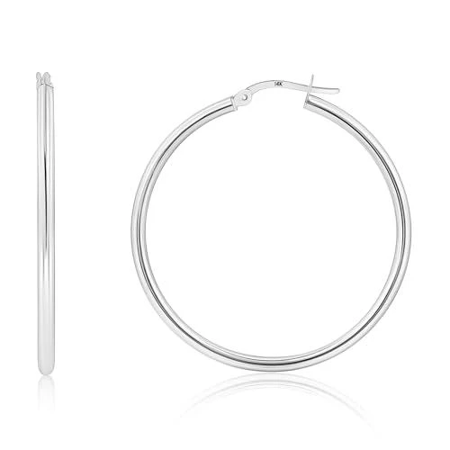 MAX + STONE 14k Yellow or White Gold 2mm Thick Tube Hoop Earrings 12MM to 50MM
