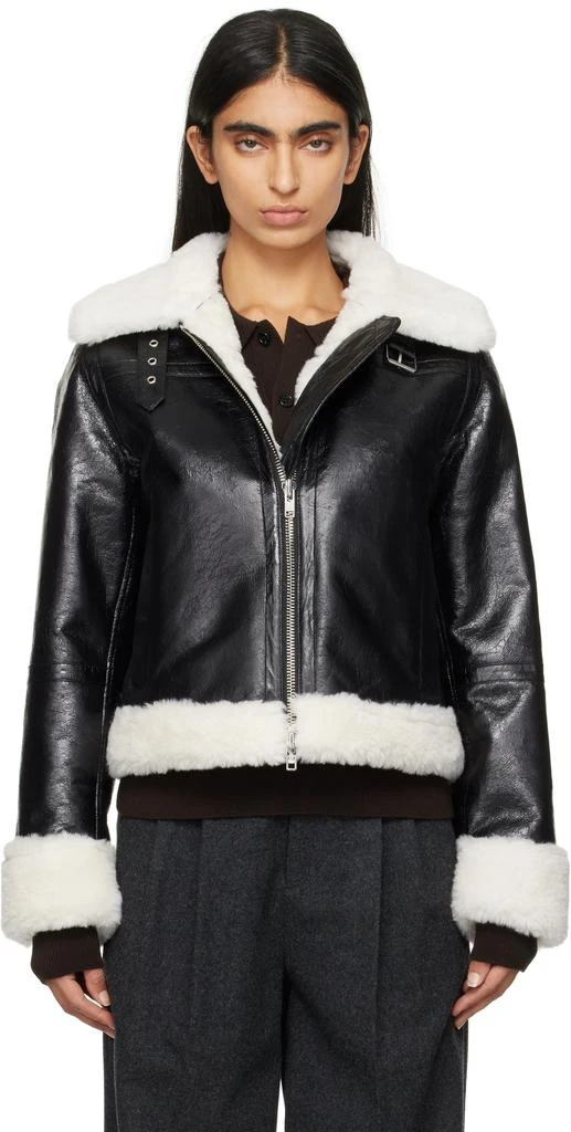 STAND STUDIO Black & Off-White Lorelle Faux-Shearling Jacket 1
