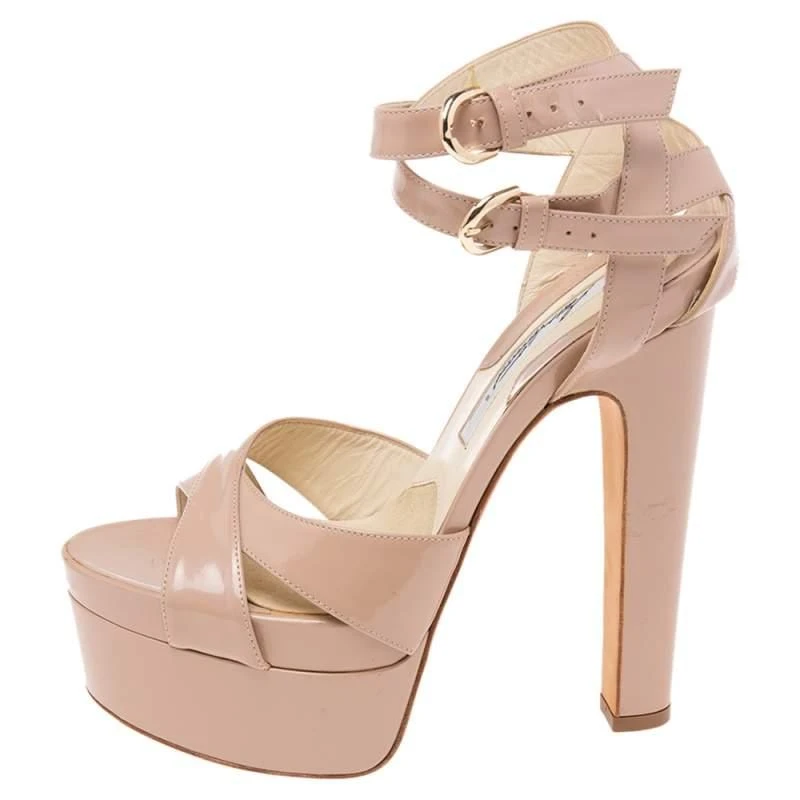 Brian Atwood Brian Atwood Beige Patent Leather Platform Ankle Strap Sandals Size 39.5 2
