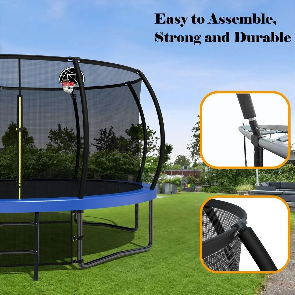 TRIPLE T 12FT Recreational Kids Trampoline with Safety Enclosure Net 
Ladder, Outdoor Recreational Trampolines 5