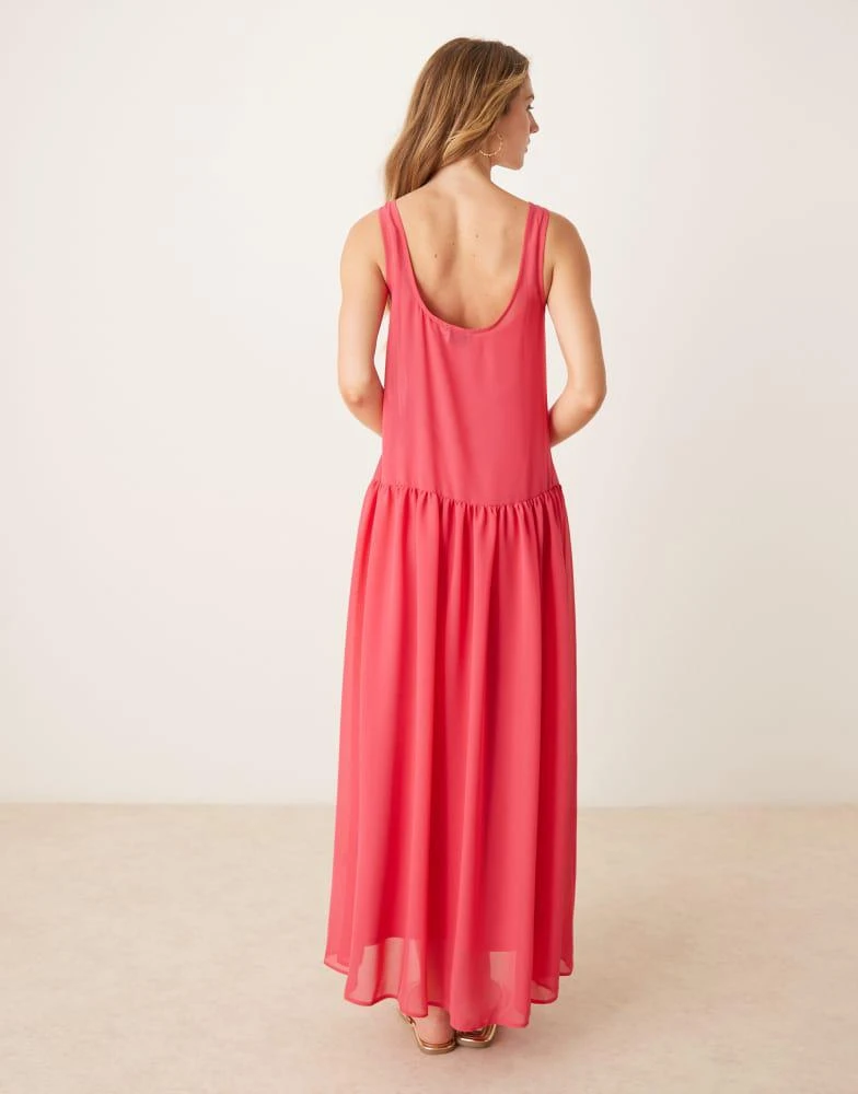 ASOS Design dropped waist chiffon maxi dress in bright pink-Multi ASOS Design dropped waist chiffon maxi dress in bright pink-Multi