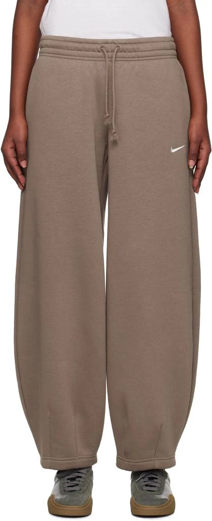 NIKE Taupe Mid-Rise Oversized Tapered Sweatpants 1