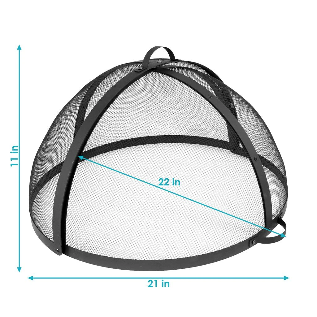Sunnydaze Outdoor Heavy-Duty Steel Mesh Round Easy-Opening Camp Fire Pit Spark Screen Lid with Handle - 22" - Black 3