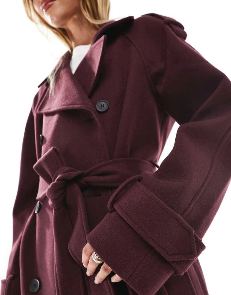 ASOS ASOS DESIGN formal faux wool trench coat in burgundy 3
