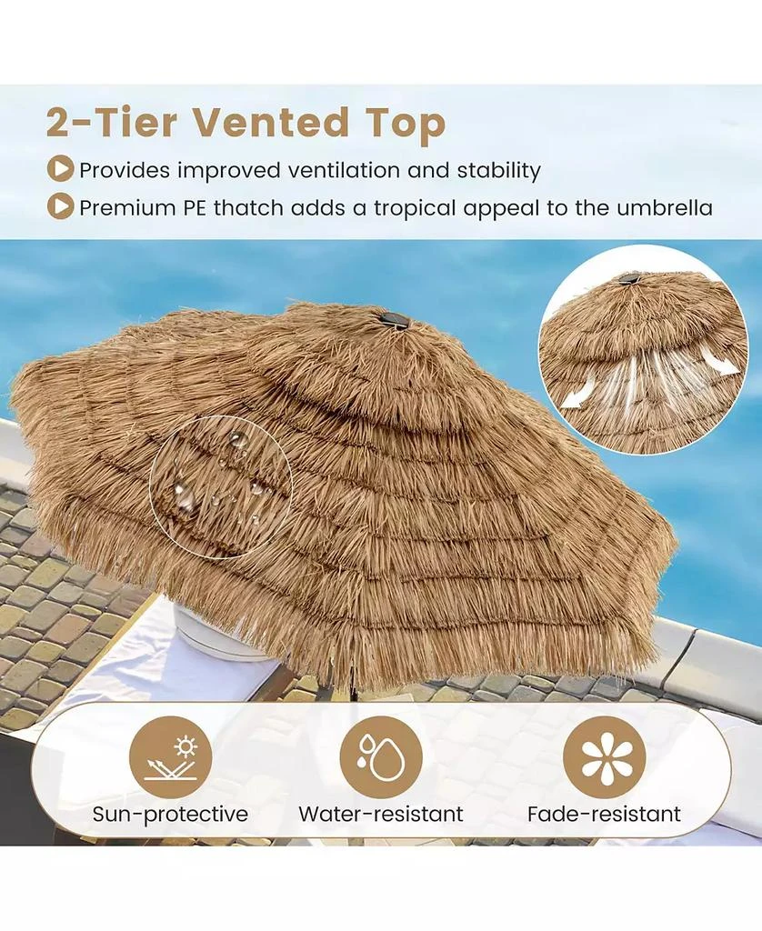 Gymax 10 FT Hula Thatched Tiki Umbrella 2-Tier Hawaiian Style Solar Patio Umbrella 4