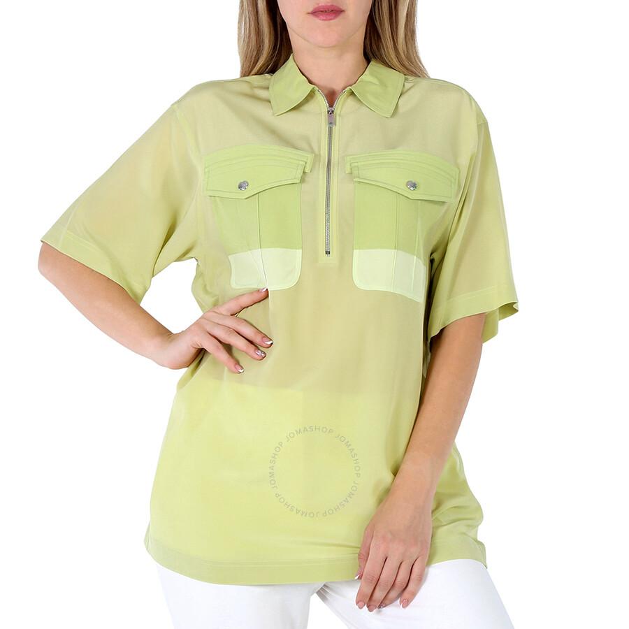 Burberry Ladies Mist Green Ilona Zip-front Silk Bowling Shirt