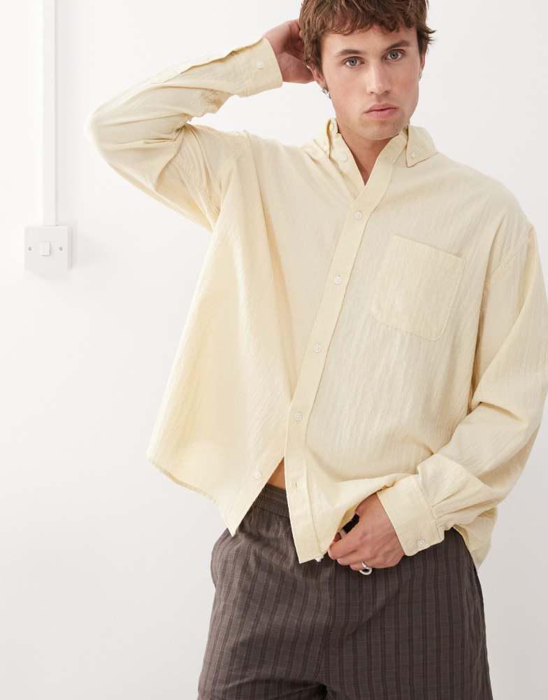 Weekday Weekday long sleeve seersucker shirt in light yellow