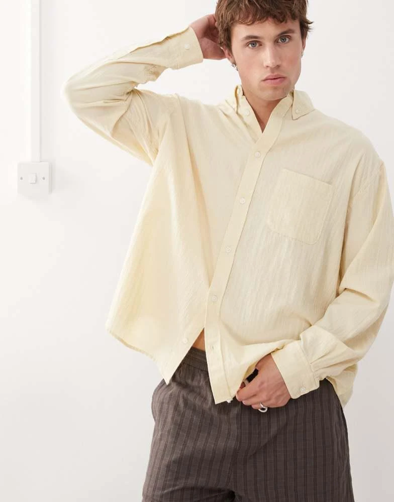 Weekday Weekday long sleeve seersucker shirt in light yellow 1