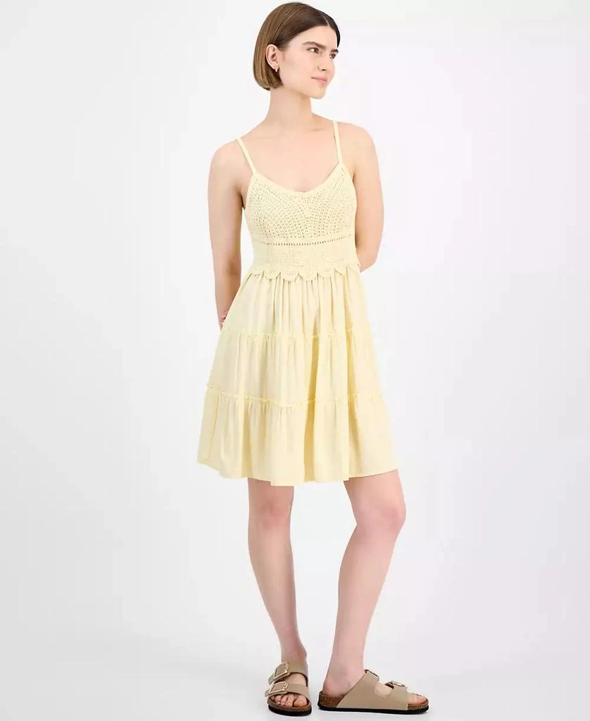 Pink Rose Juniors' Crochet-Bodice Tiered Mini Dress 1