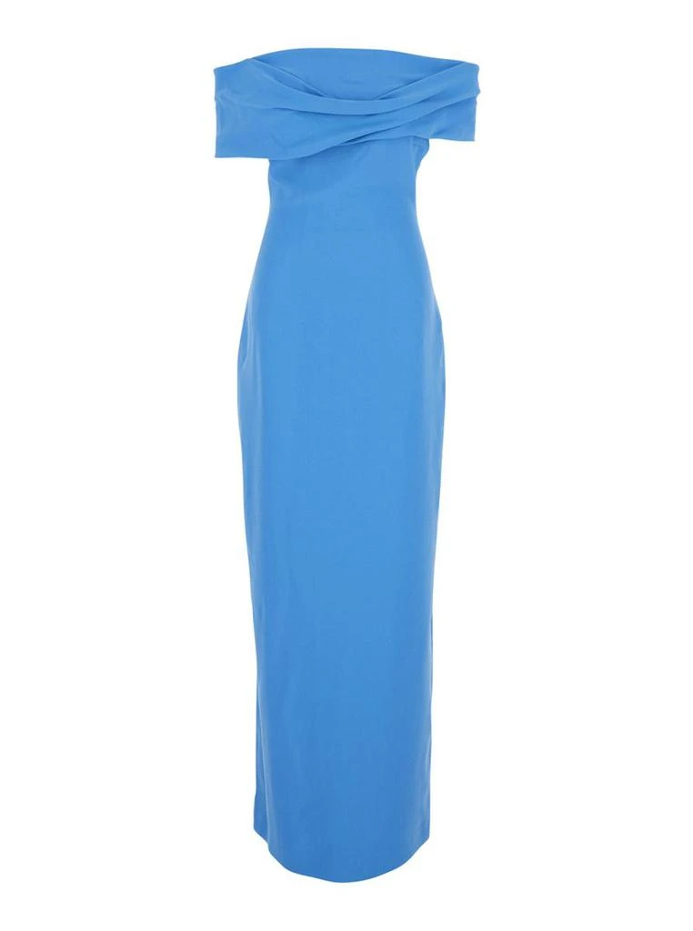 SOLACE LONDON 'Eva' Blue Off-Shoulder Long Dress With Draped Detail In Tech Fabric Woman 1