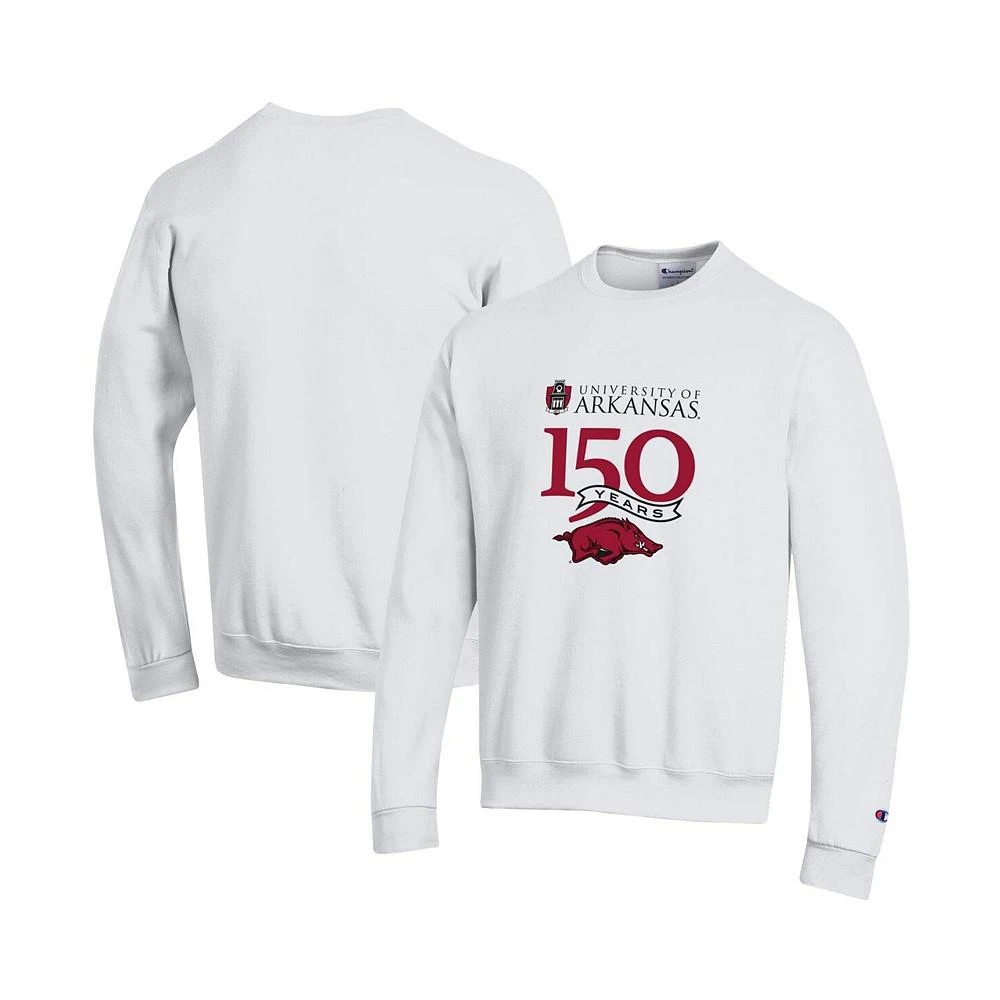 Champion Men's White Arkansas Razorbacks 150th Anniversary Pullover Sweatshirt 1