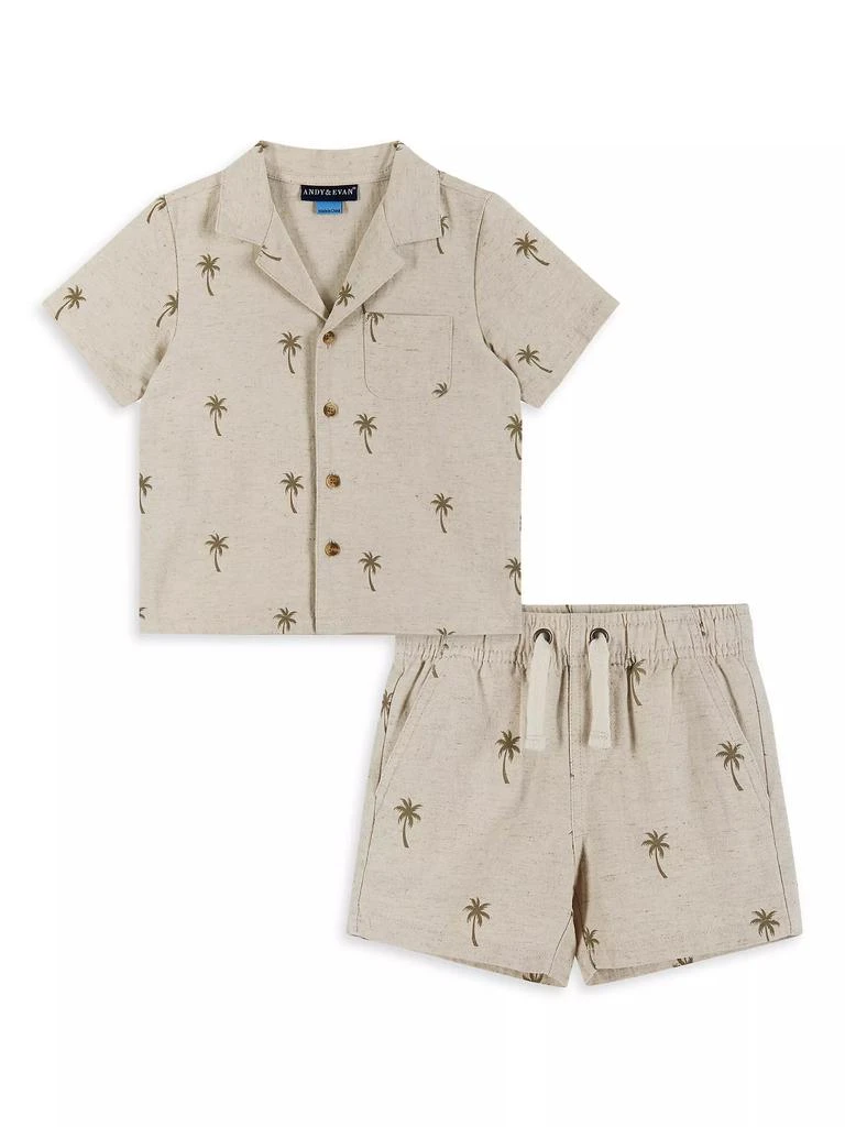 Andy & Evan Baby Boy's Palm Linen-Blend Camp Shirt & Drawstring Shorts Set 1