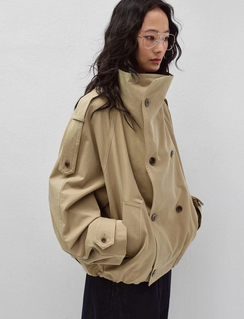 Pixie Market Khaki Cropped Funnel Neck Trench Jacket-PREORDER