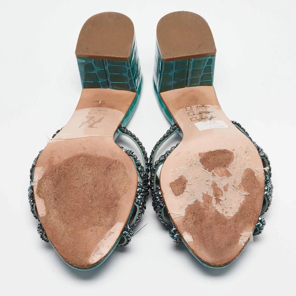 Gina Gina Green Croc Patent Embossed Dexie Slide Sandals Size 38 6