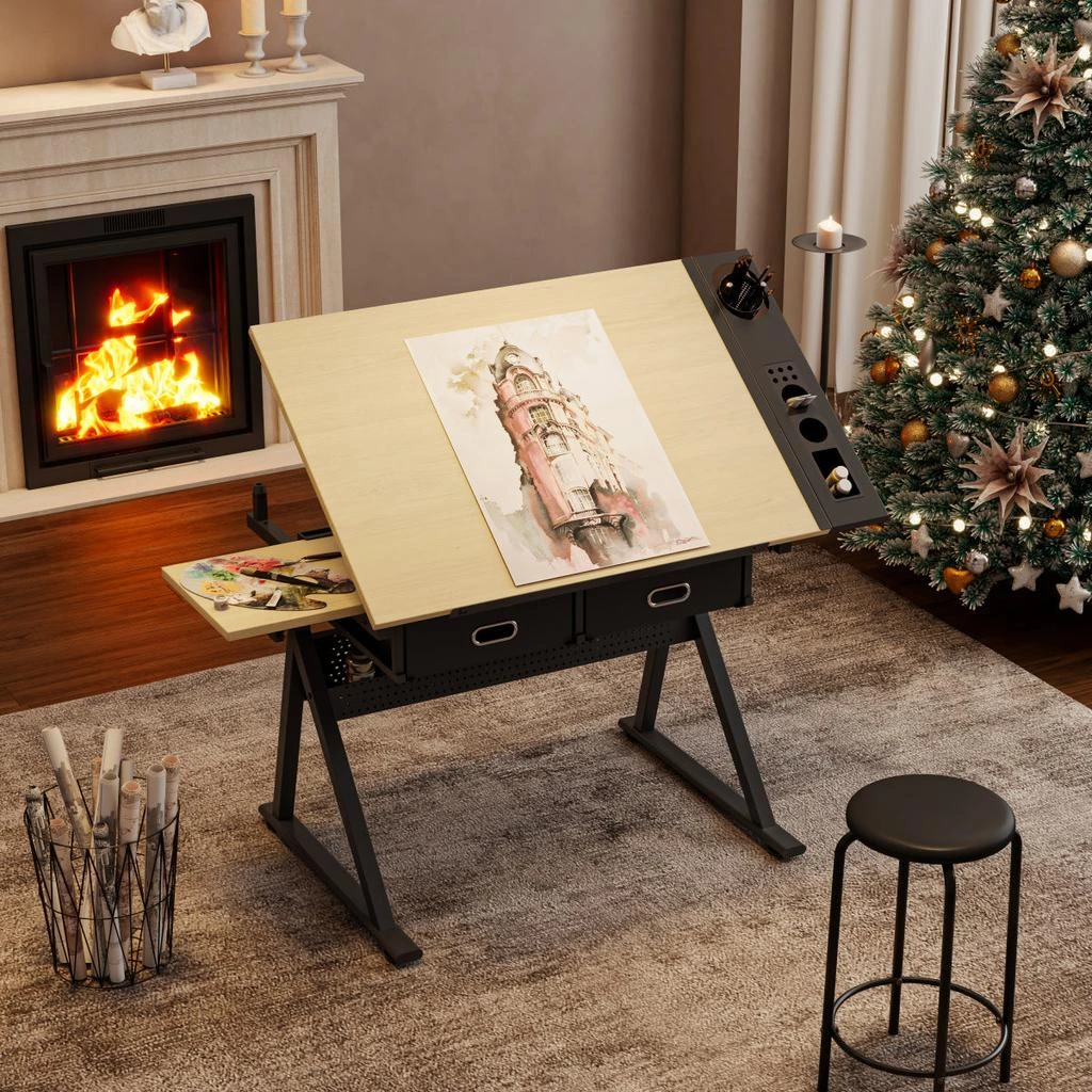 Streamdale Furniture Streamdale Adjustable Drawing Drafting Table Desk with 2 Drawers
Stool (Maple) 4