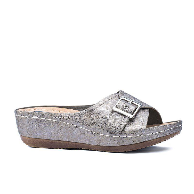 GC SHOES Justina Pewter Wedge Sandals