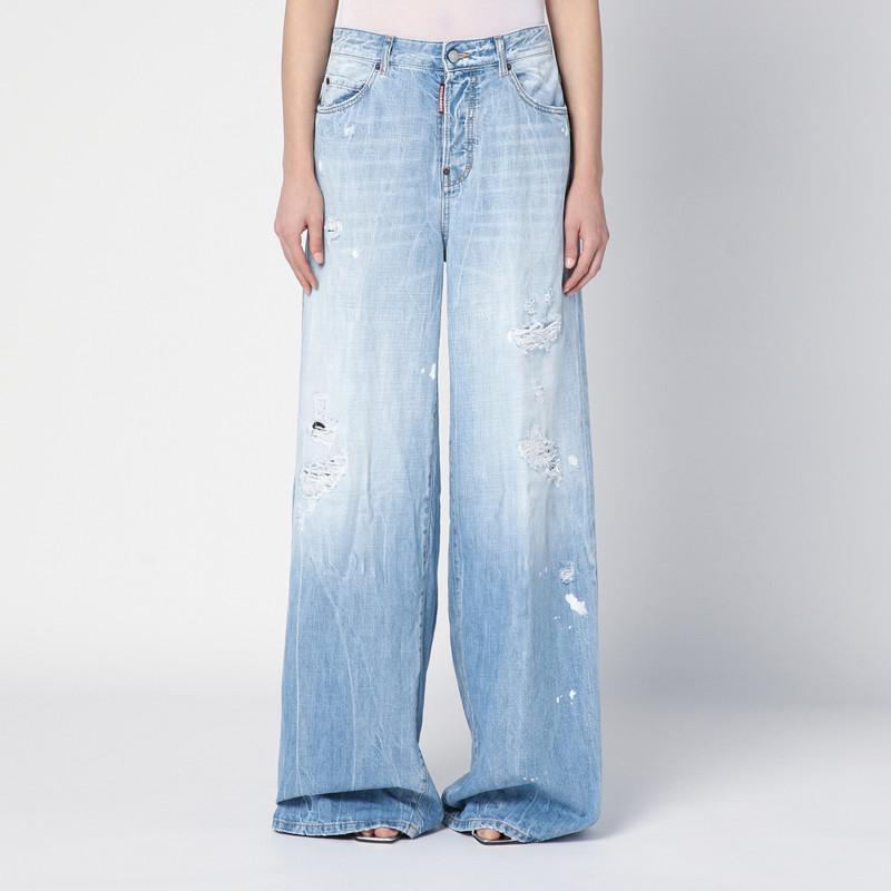 Dsquared2 Light blue palazzo jeans with tears