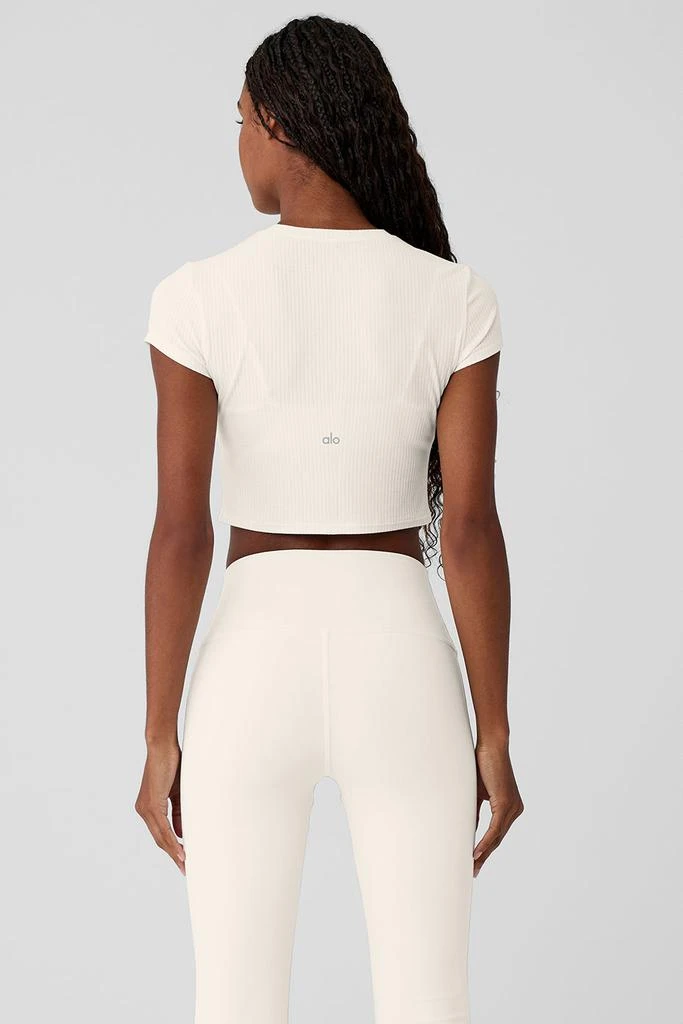 Alo Ribbed Sea Coast Cropped Short Sleeve Tee - Ivory 2