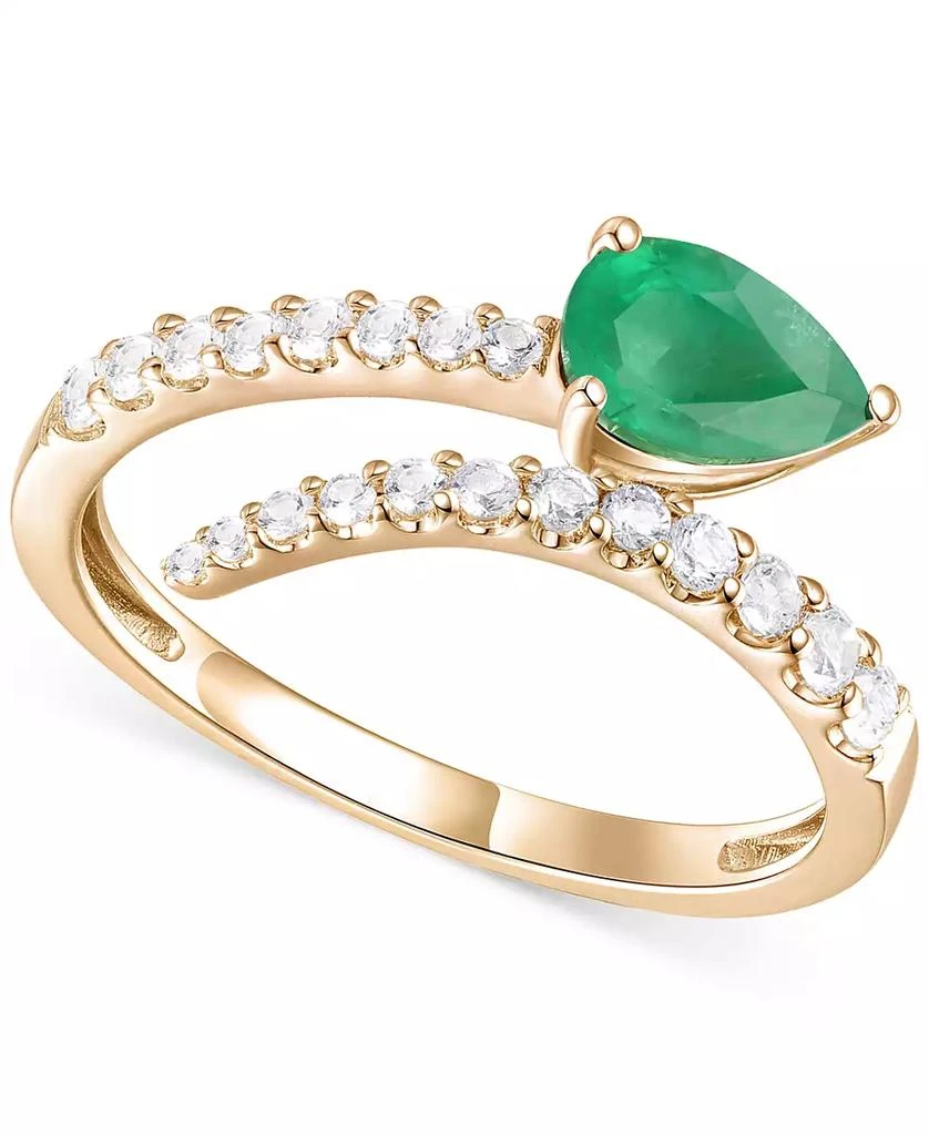 Macy's Emerald (5/8 ct. t.w.) & Diamond Bypass Ring (1/3 ct. t.w.) in 14k Yellow Gold (Also Available in Ruby & Sapphire) 1