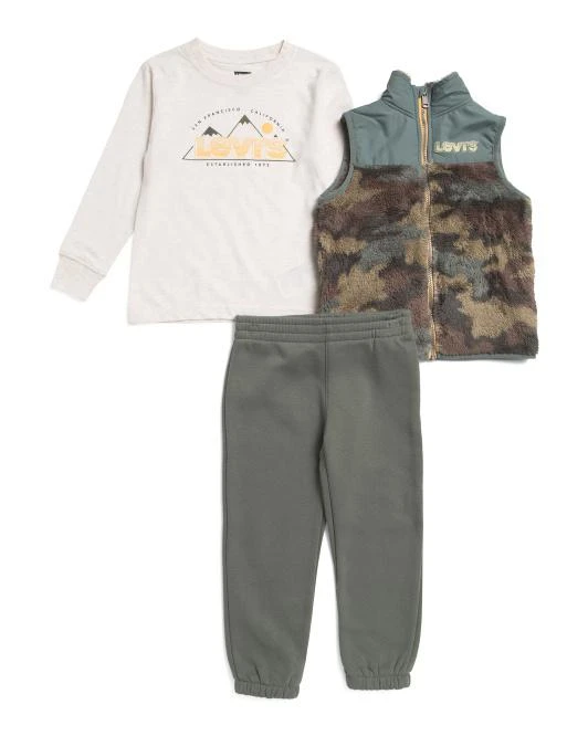 Levi
s Little Boys 3pc Graphic Long Sleeve Top Vest And Joggers Set
