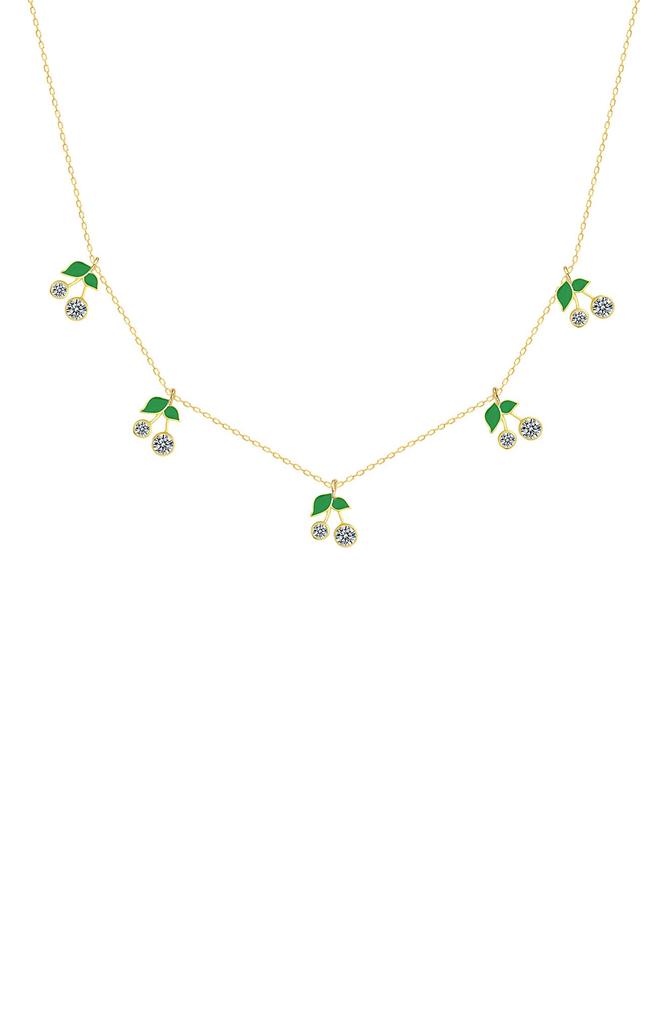 Gabi Rielle 14K Gold Plated Sterling Silver CZ Cherries Station Necklace