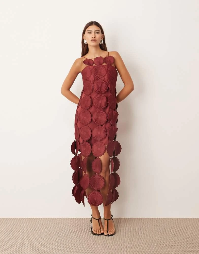 Shop ARRANGE cutwork floral midi dress with fringe hem in burgundy on Sale  at BeyondStyle  Get 31% Off ARRANGE cutwork floral midi dress with fringe  hem in burgundy with Limited-Time Flash