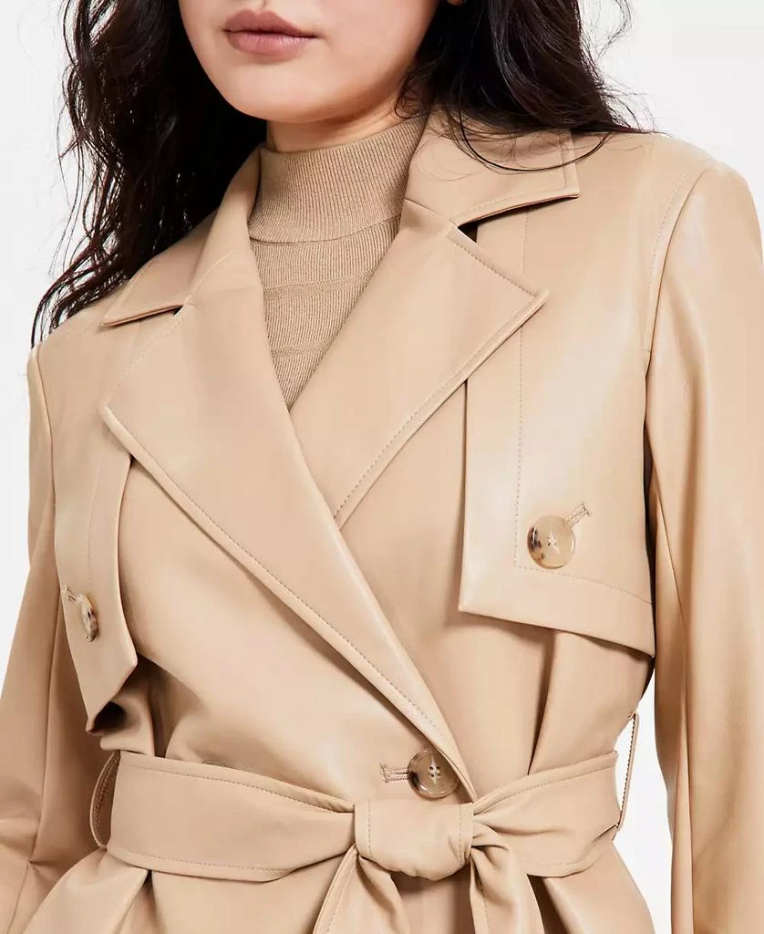 Anne Klein Women's Faux-Leather Belted Short Trench Jacket 4