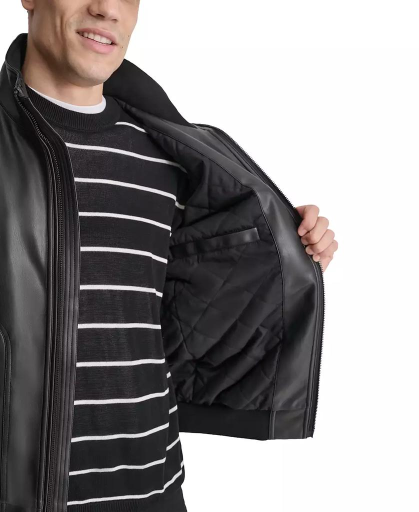 Men's Smooth Faux-Leather Bomber Jacket – On Sale Now with Up to