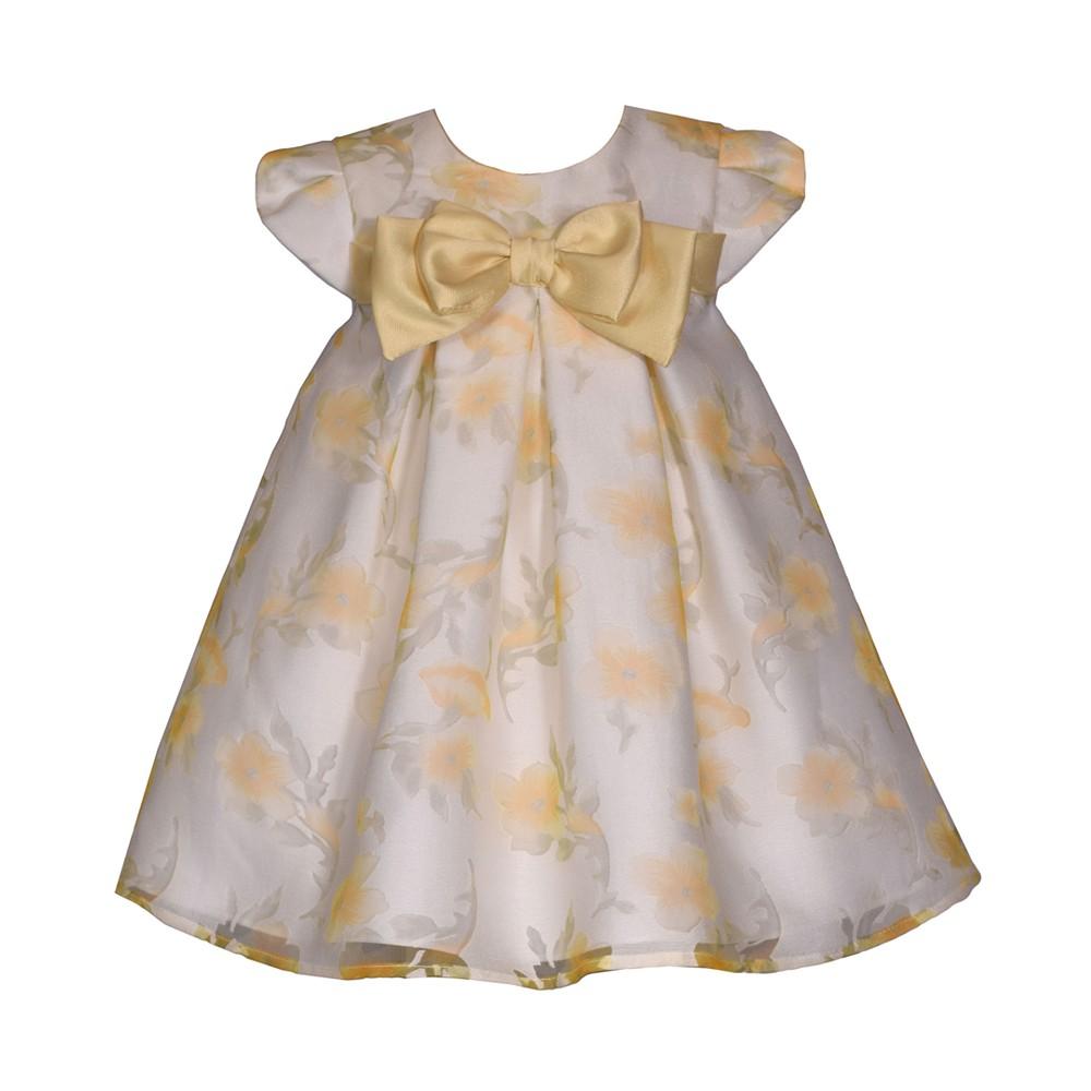 Bonnie Baby Baby Girls Short Sleeved Burnout Trapeze Dress with Satin Bow