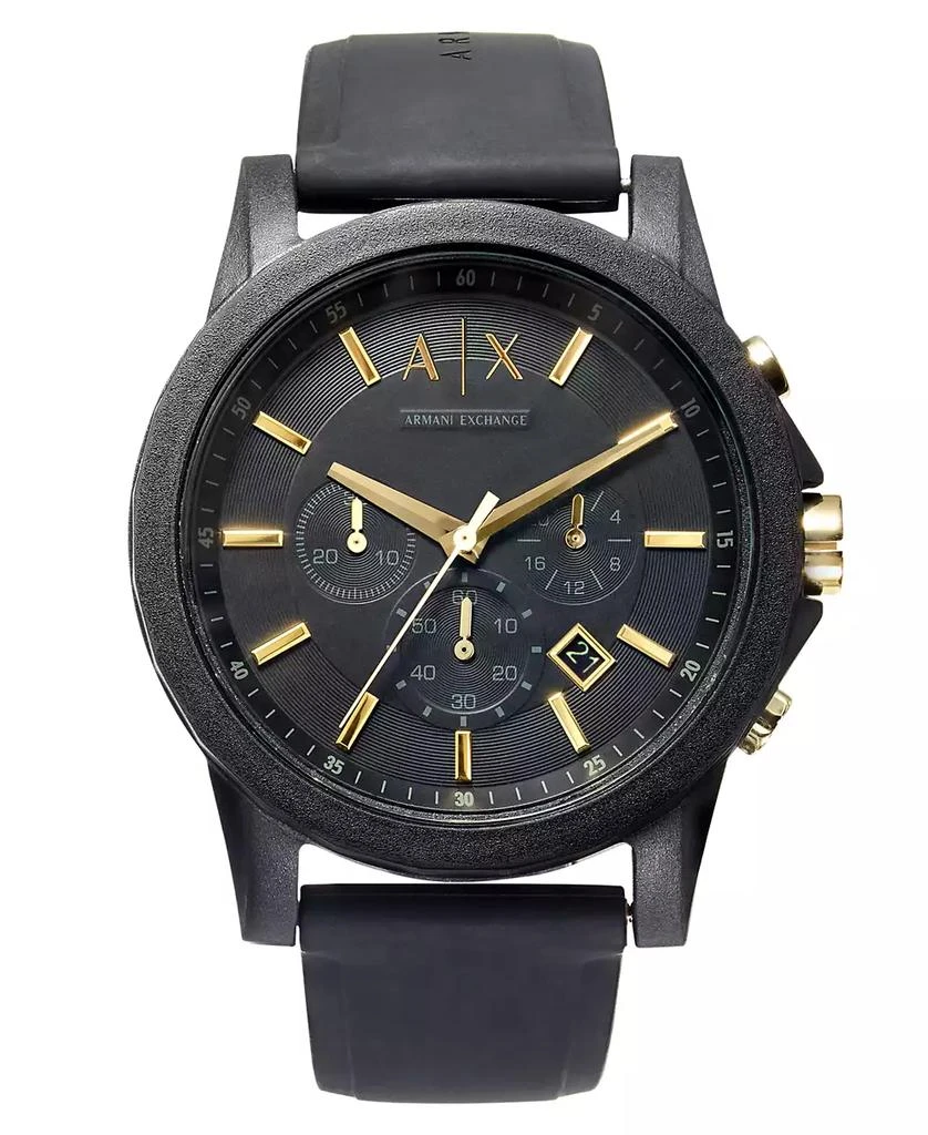 Armani Exchange Men's Chronograph  Black Silicone Strap Watch 45mm Gift Set 6